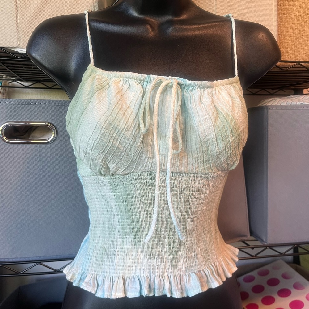Zara Mint Green Smocked Spaghetti Strap Camisole